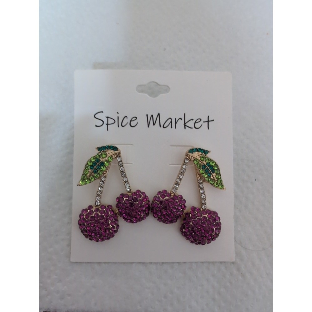 Spice Market Cherry Rhinestone Earrings New‎